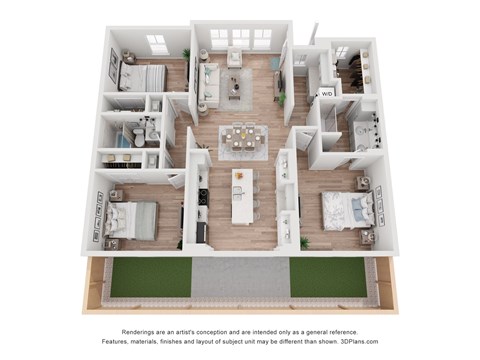 Floor plan for 3 beds, 2 baths, 1226 sqft